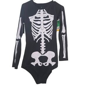 Tipsy Elves‎ Skeleton Bodysuit Halloween Costume Black White Long Sleeve NWT